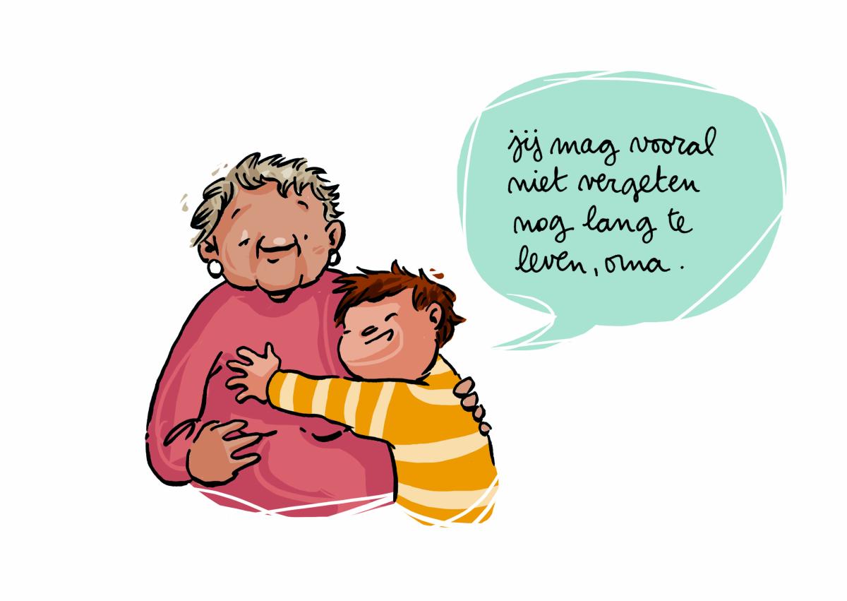 cartoon kleinkind met oma 