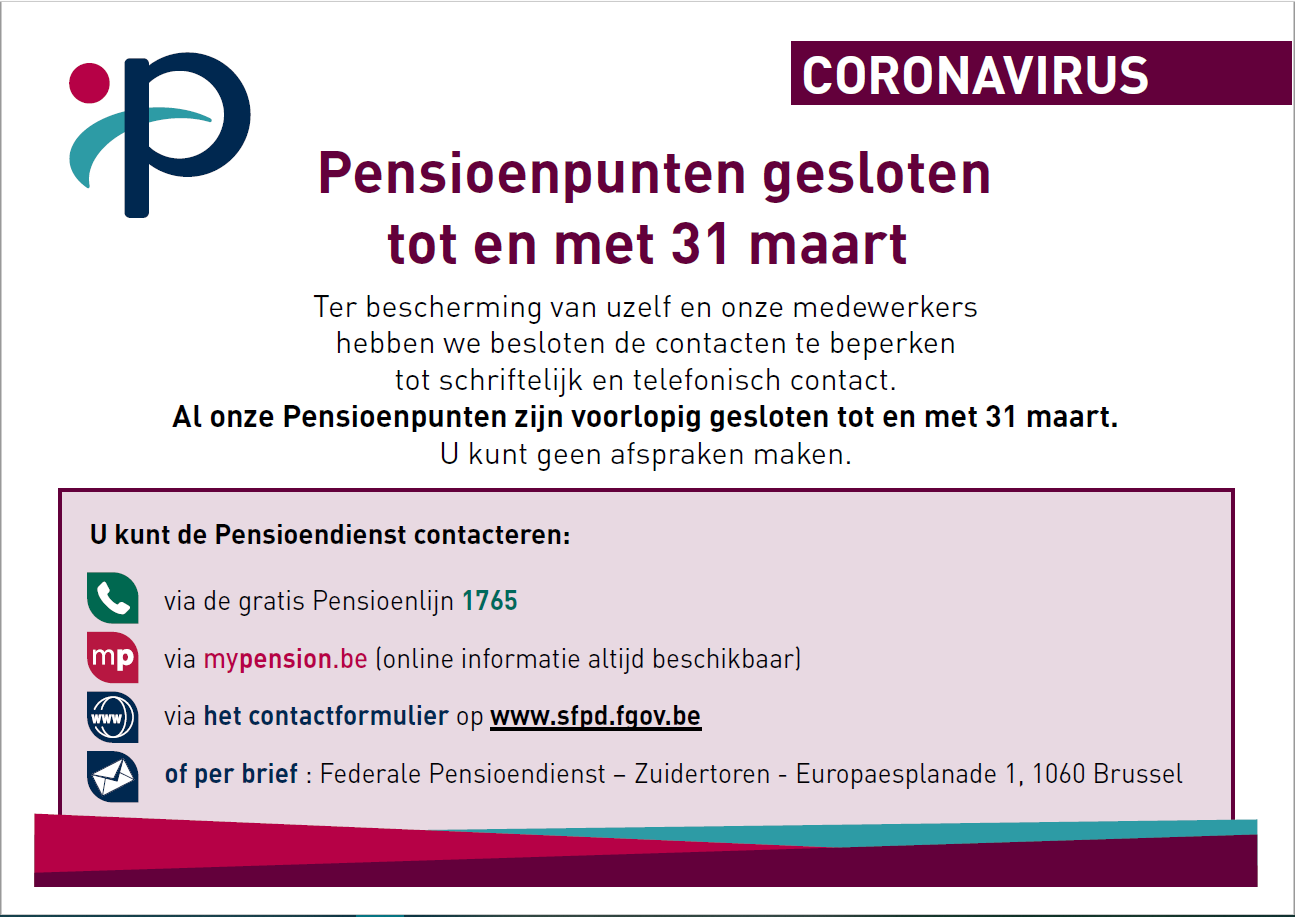 Geen zitdag Federale pensioendienst en RSVZ door corona
