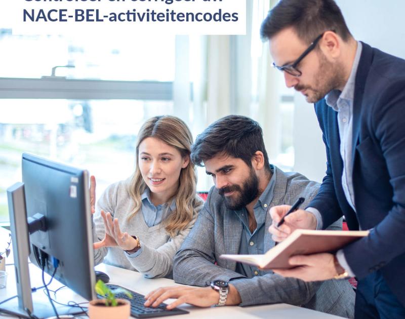 Drie mensen aan een computerscherm