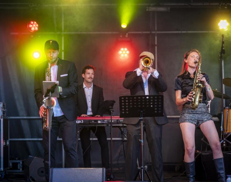 vier muzikanten op een rij