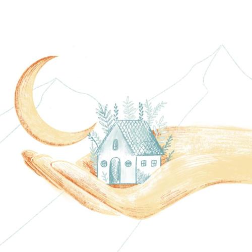illustratie huis in een hand