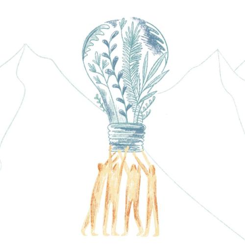 illustratie van groep mensen die lamp omhoog houden