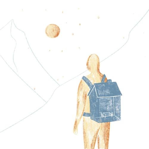 illustratie van persoon met rugzak