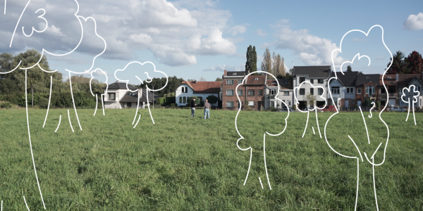 illustratie van bomen op een foto van een braakliggend stuk grond