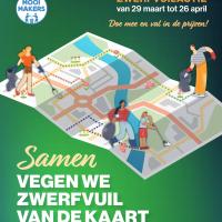 illustratie van personen die zwerfvuil ruimen op een landkaart